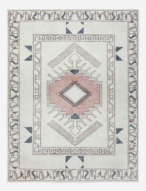 Zehra hand-knotted ivory, gray and purple medallion wool-blend area rug