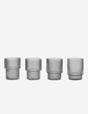 Art deco inspired rian ripple set of four smoke gray glassware