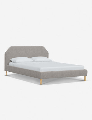 Angled view of the Kipp Moonlight Gray Boucle platform bed