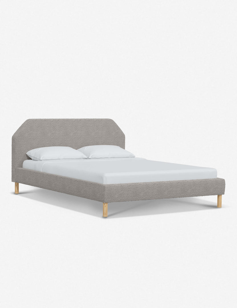 #color::moonlight-boucle #size::full #size::queen #size::king #size::cal-king | Angled view of the Kipp Moonlight Gray Boucle platform bed