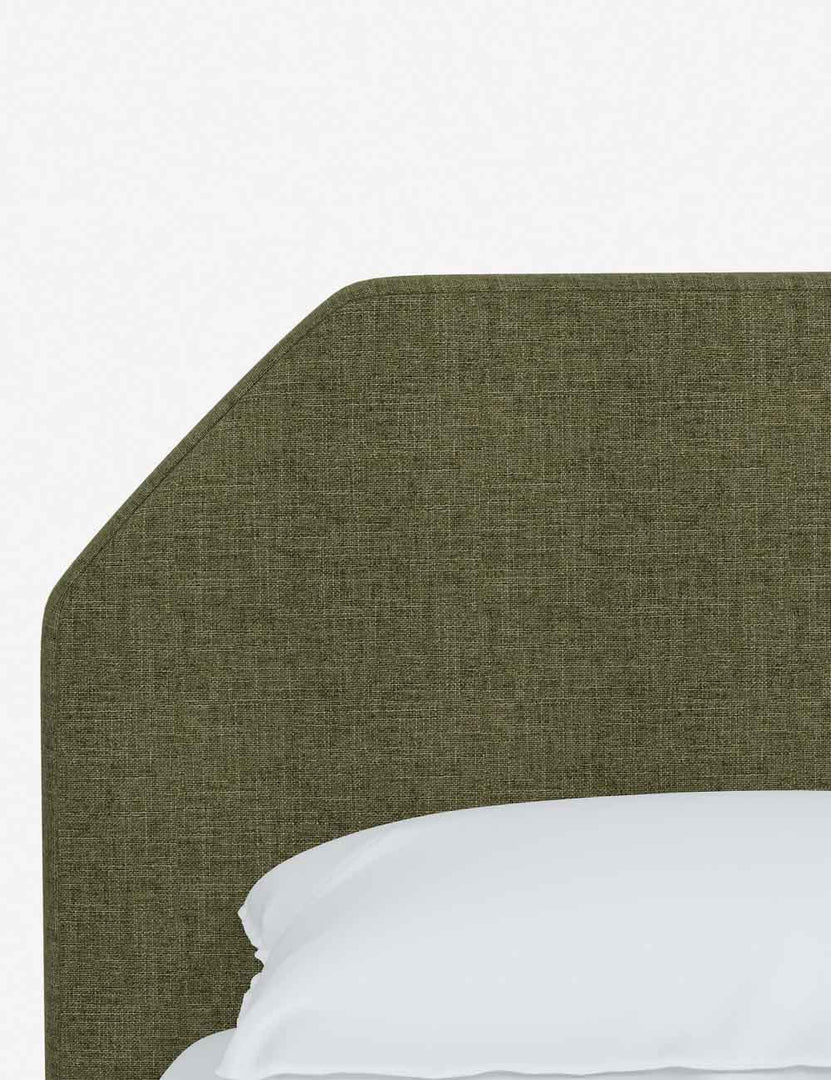 #color::sage-linen #size::full #size::queen #size::king #size::cal-king | The geometric headboard on the Kipp Sage Green Linen platform bed