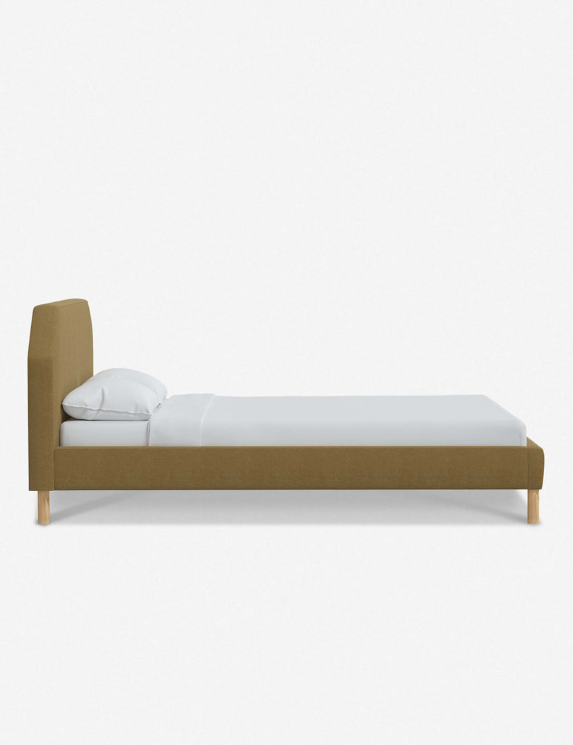 #color::sesame-linen #size::full #size::queen #size::king #size::cal-king | Side of the Kipp Sesame Yellow Linen platform bed