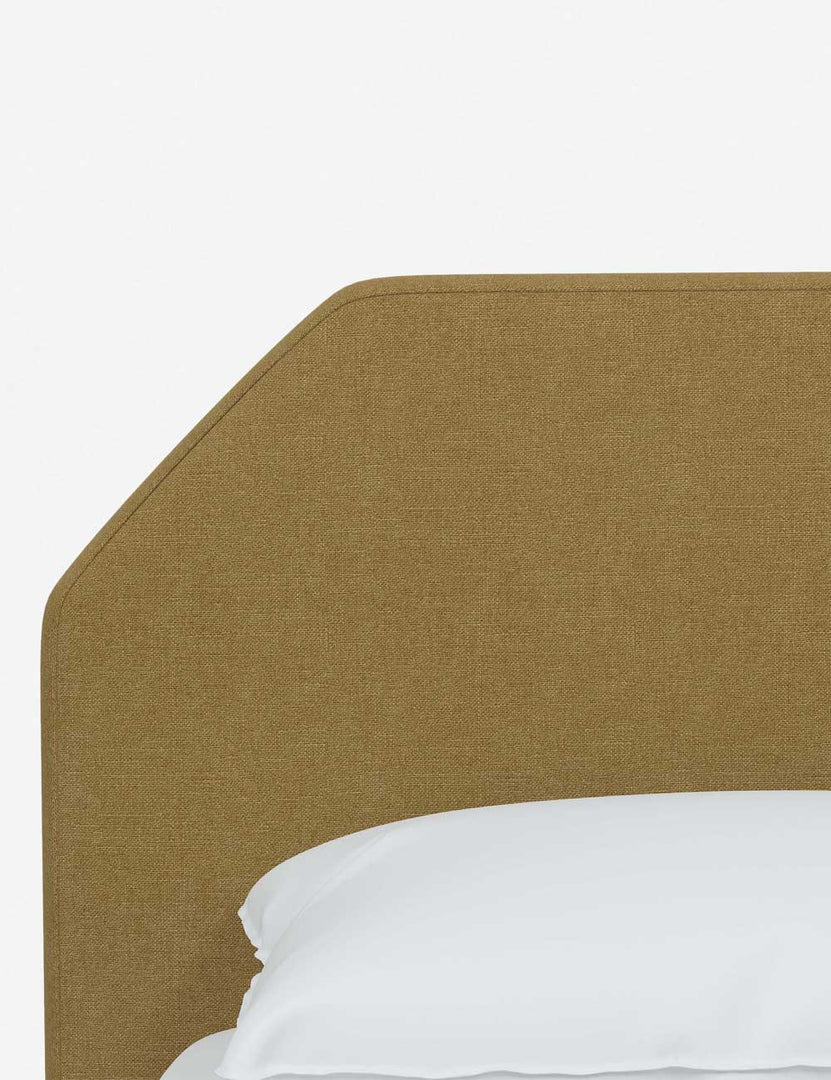 #color::sesame-linen #size::full #size::queen #size::king #size::cal-king | The geometric headboard on the Kipp Sesame Yellow Linen platform bed