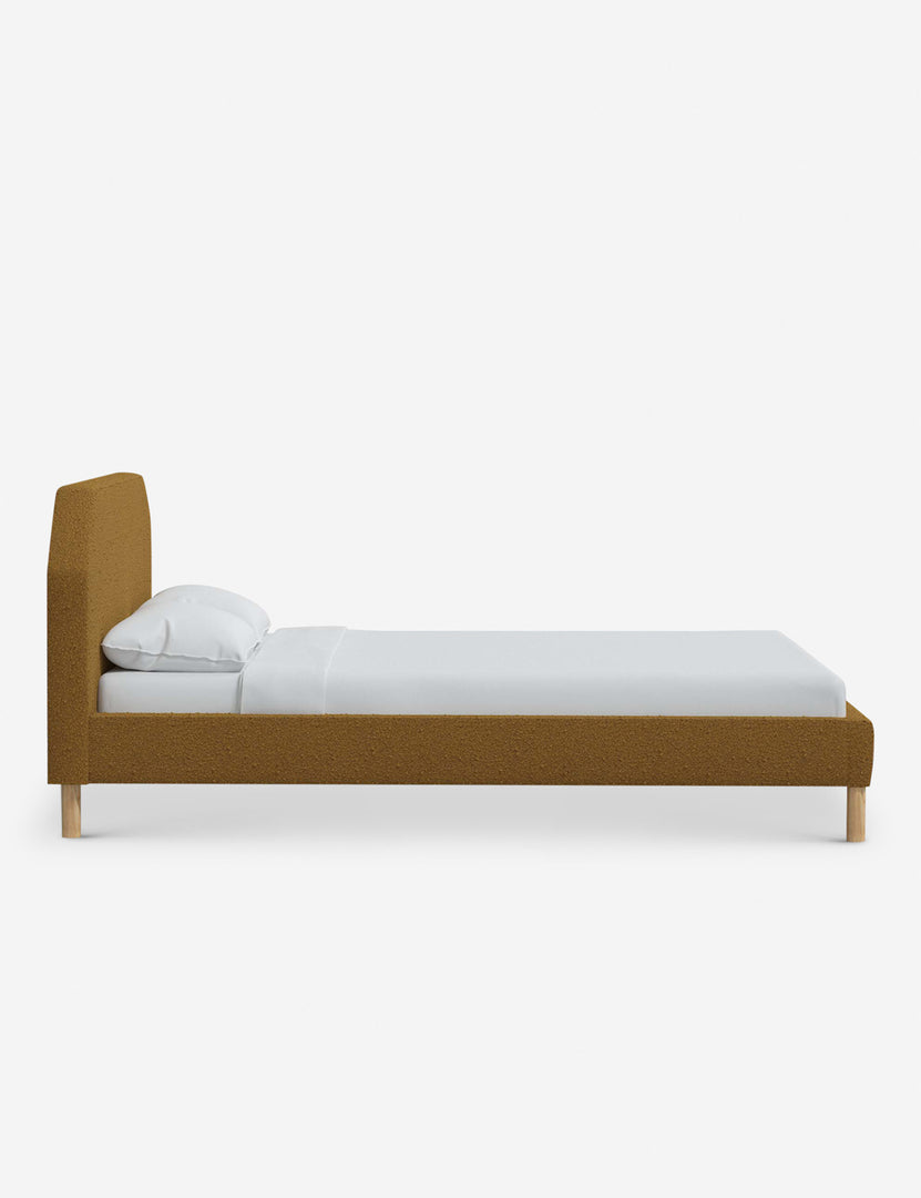 #color::ochre-boucle #size::full #size::queen #size::king #size::cal-king | Side of the Kipp Ochre Boucle platform bed