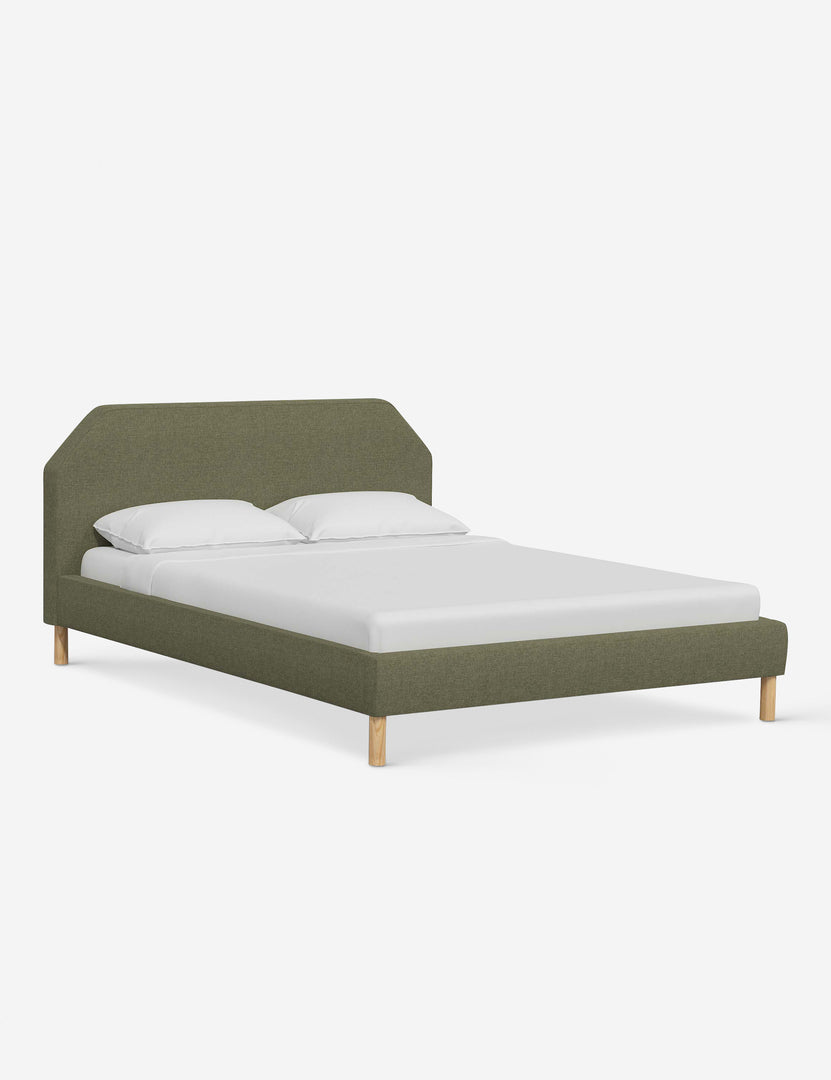 #color::sage-linen #size::full #size::queen #size::king #size::cal-king | Angled view of the Kipp Sage Green Linen platform bed