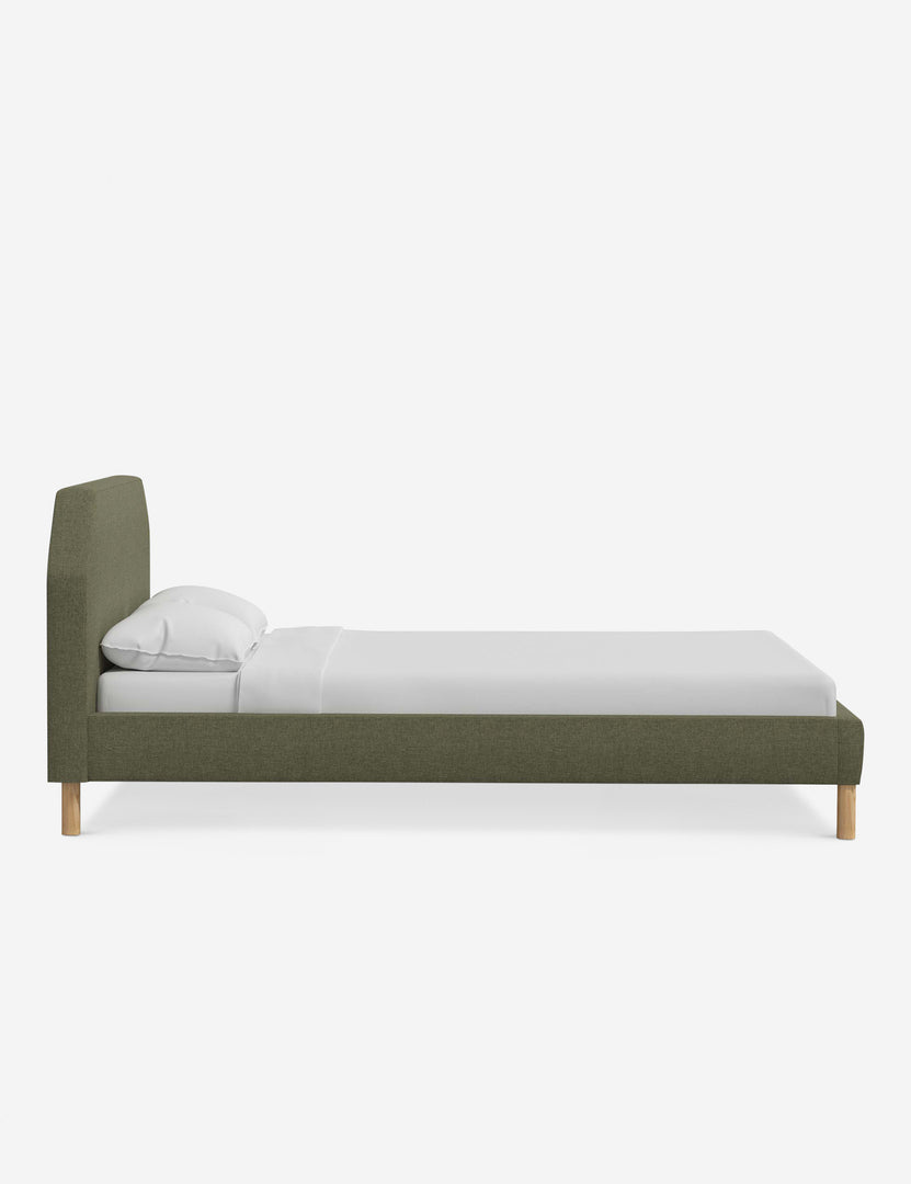 #color::sage-linen #size::full #size::queen #size::king #size::cal-king | Side of the Kipp Sage Green Linen platform bed