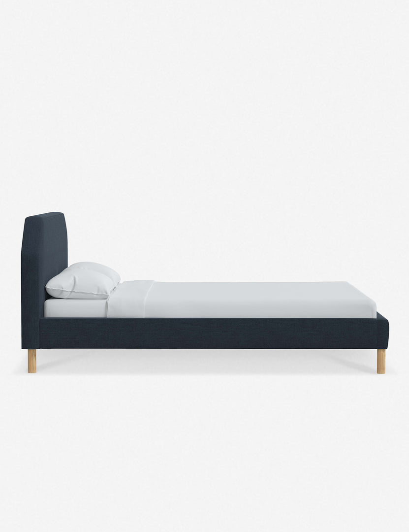 #color::navy-linen #size::full #size::queen #size::king #size::cal-king | Side of the Kipp Navy Linen platform bed