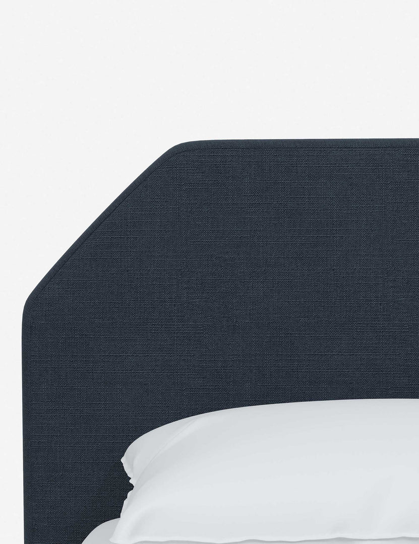 #color::navy-linen #size::full #size::queen #size::king #size::cal-king | The geometric headboard on the Kipp Navy Linen platform bed