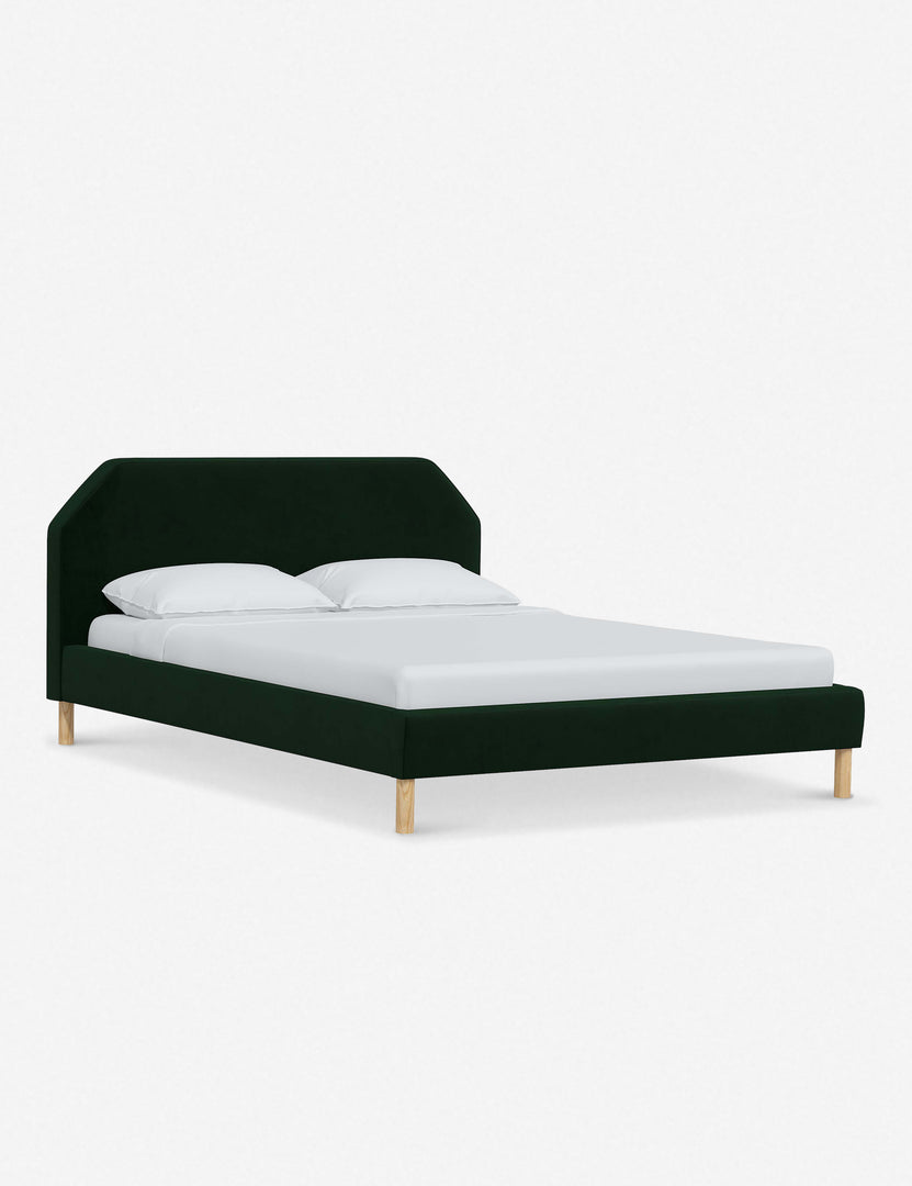 #color::emerald-velvet #size::full #size::queen #size::king #size::cal-king | Angled view of the Kipp Emerald Green Velvet platform bed