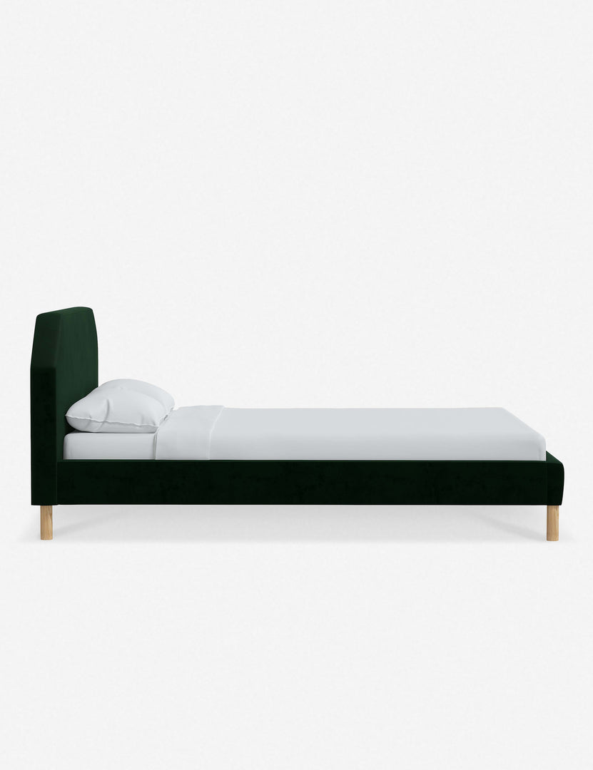 #color::emerald-velvet #size::full #size::queen #size::king #size::cal-king | Side of the Kipp Emerald Green Velvet platform bed