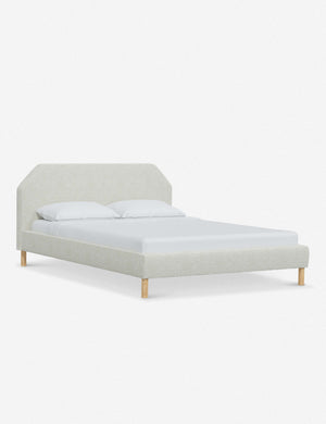 Angled view of the Kipp White Boucle platform bed