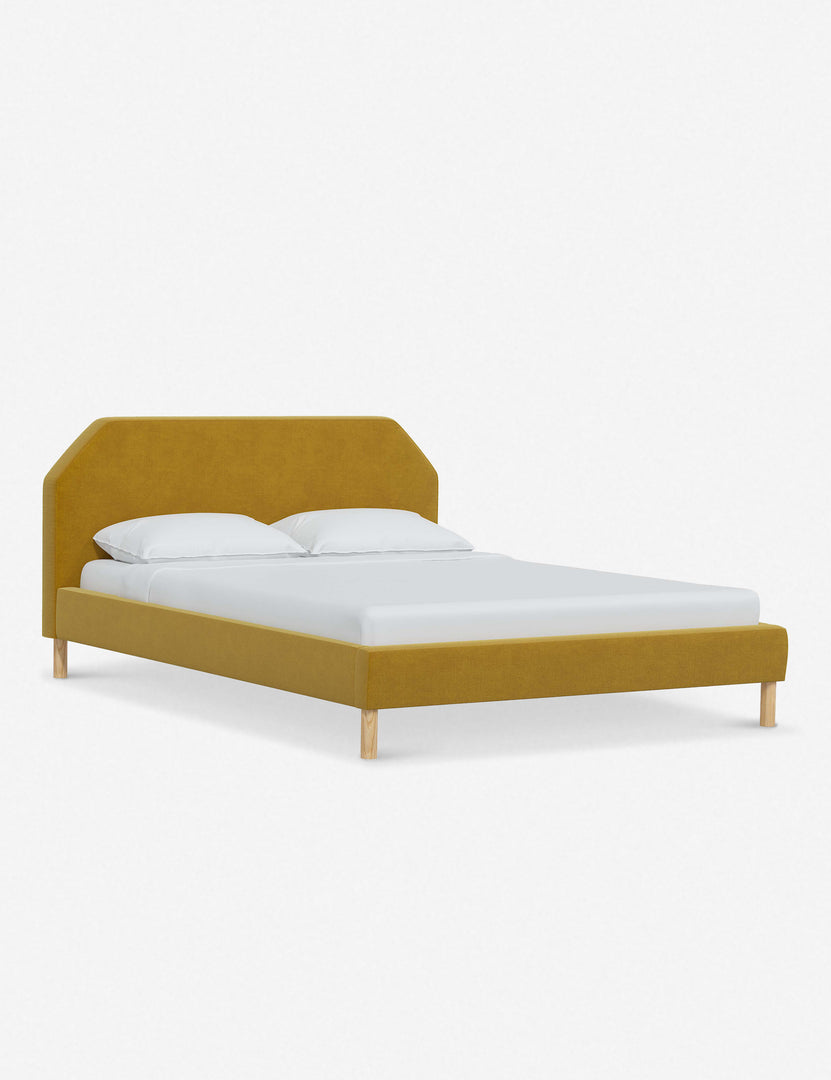#color::citronella-velvet #size::full #size::queen #size::king #size::cal-king | Angled view of the Kipp Citronella Yellow Velvet platform bed