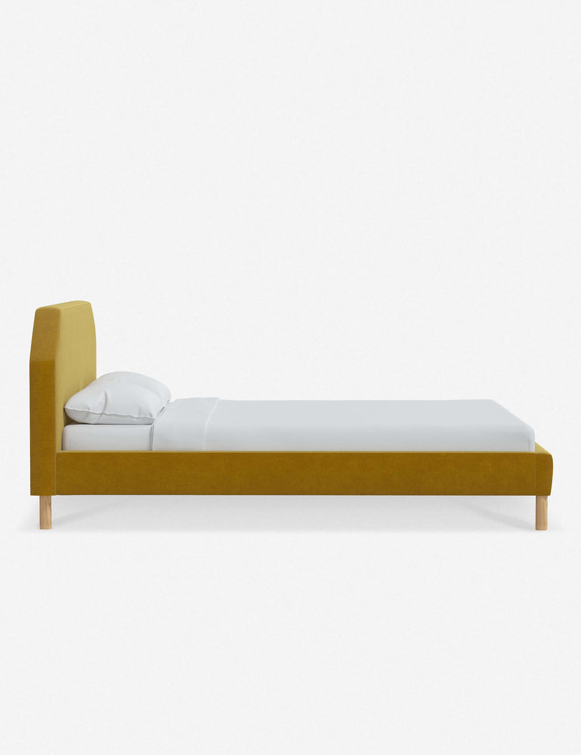 #color::citronella-velvet #size::full #size::queen #size::king #size::cal-king | Side of the Kipp Citronella Yellow Velvet platform bed
