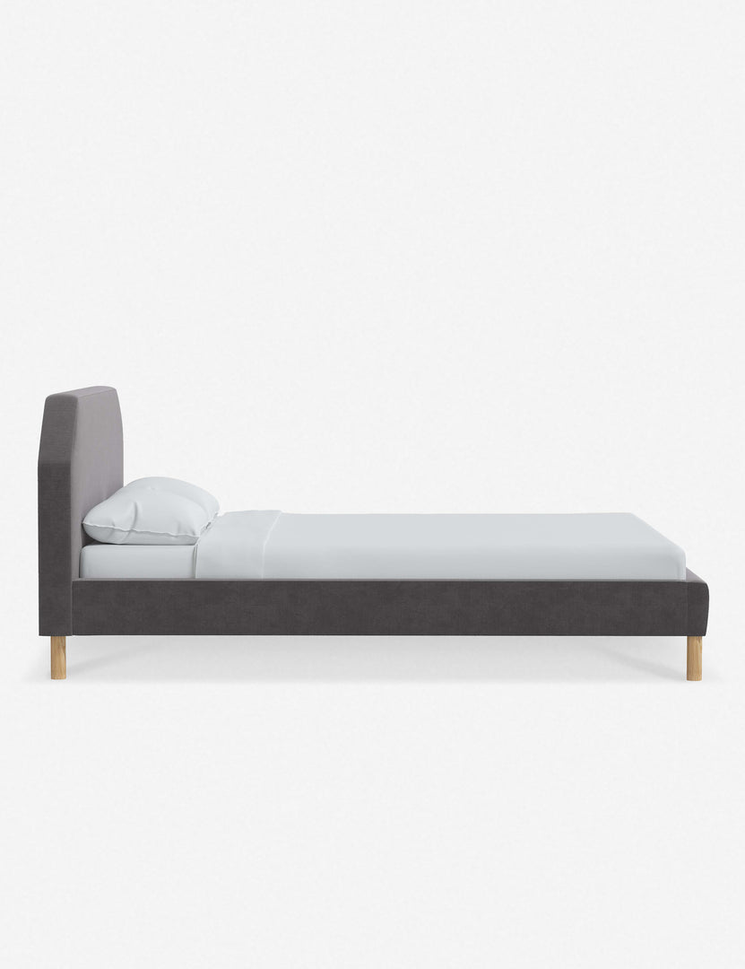#color::steel-velvet #size::full #size::queen #size::king #size::cal-king | Side of the Kipp Steel Gray Velvet platform bed