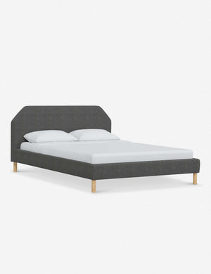 Angled view of the Kipp Charcoal Gray Linen platform bed