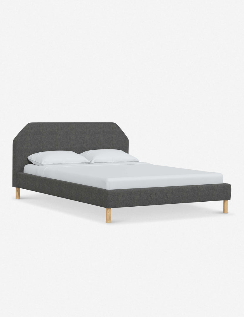 #color::charcoal-linen #size::full #size::queen #size::king #size::cal-king | Angled view of the Kipp Charcoal Gray Linen platform bed