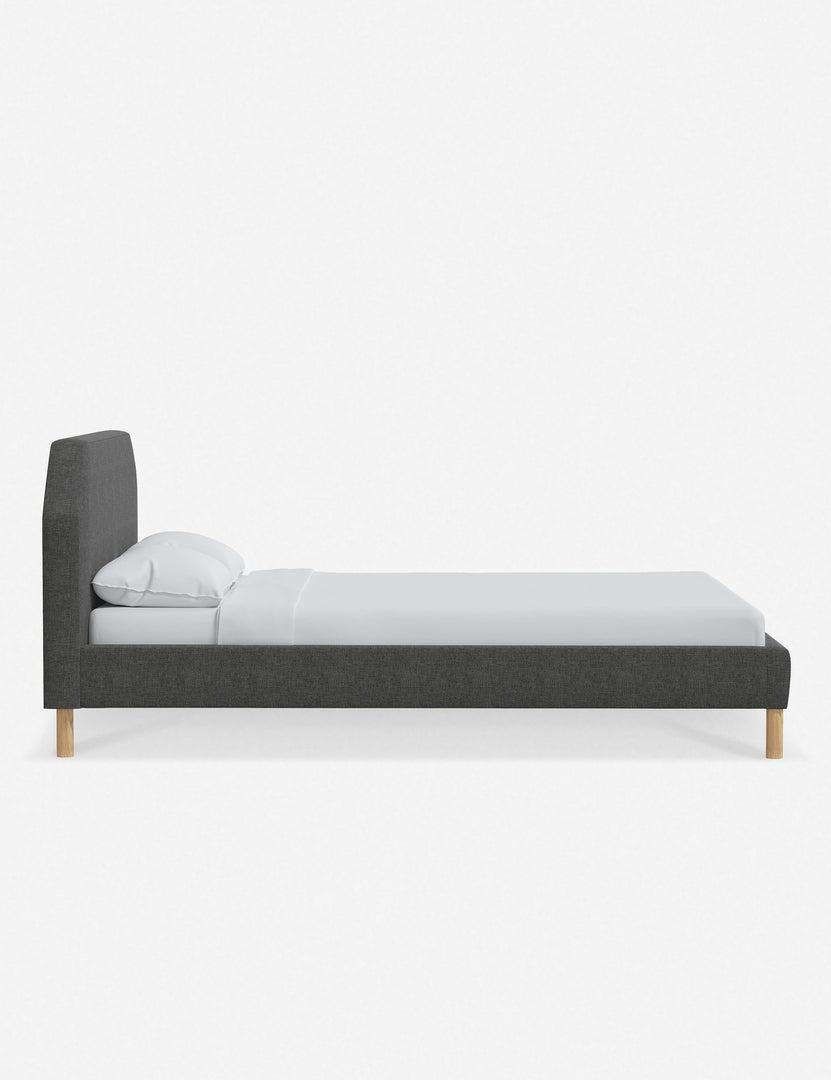 #color::charcoal-linen #size::full #size::queen #size::king #size::cal-king | Side of the Kipp Charcoal Gray Linen platform bed