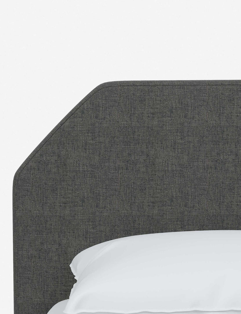 #color::charcoal-linen #size::full #size::queen #size::king #size::cal-king | The geometric headboard on the Kipp Charcoal Gray Linen platform bed