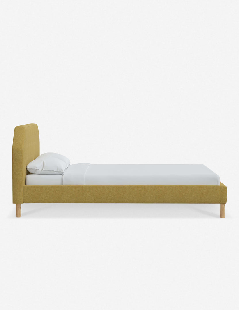 #color::golden-linen #size::full #size::queen #size::king #size::cal-king | Side of the Kipp Golden Linen platform bed