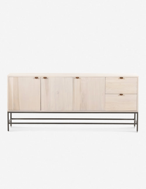#color::natural | Rosamonde natural wood sideboard with brown leather pulls and a metal base
