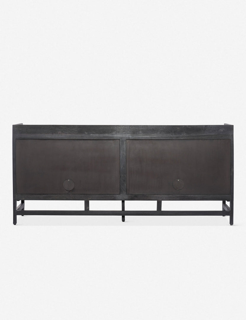 #color::black | Rear view of the Philene black mango wood sideboard with cane doors