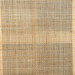 Detailed shot of the woven cane material on the doors of the Hannah whitewashed mango wood cabinet with cane doors