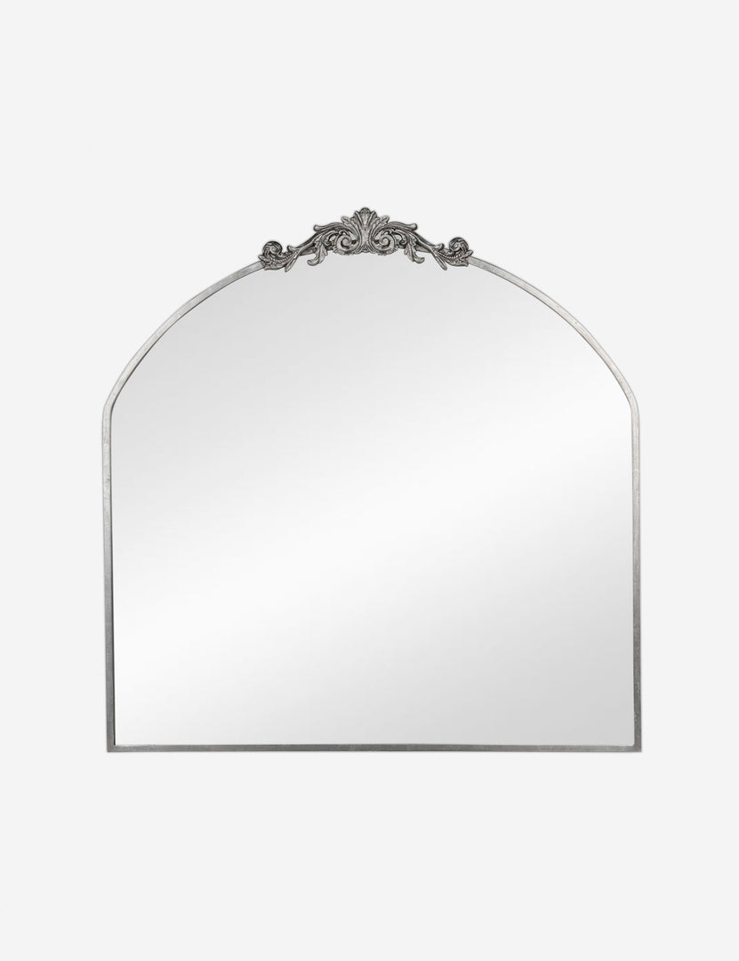 #color::silver | Tulca arched silver mirror with flat bottom edge and traditional scroll detailing.