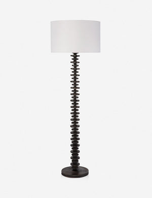 Fishbone black ebony Floor Lamp by Regina Andrew with a gradated wooden base and linen drum shade