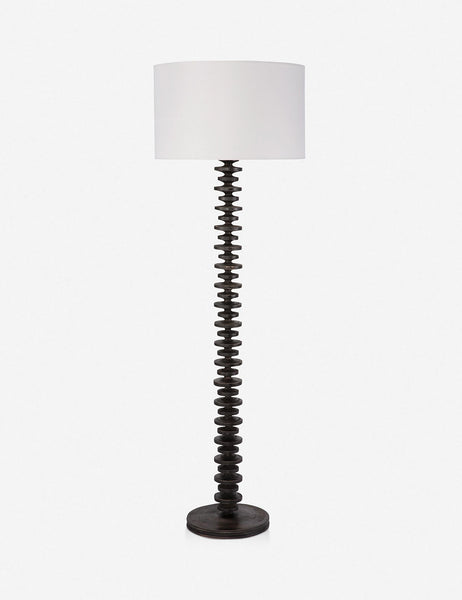 #color::ebony | Fishbone black ebony Floor Lamp by Regina Andrew with a gradated wooden base and linen drum shade
