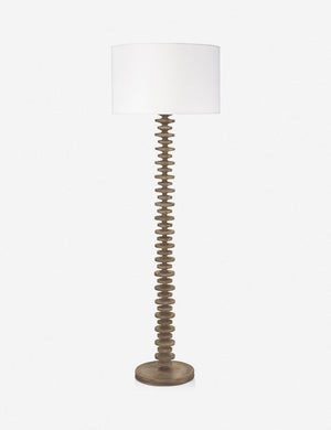 Fishbone natural wooden Floor Lamp by Regina Andrew with a gradated wooden base and linen drum shade