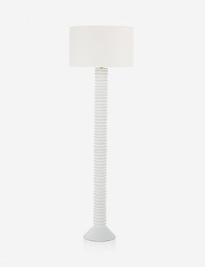 Nabu white metal floor lamp with ribbed base and gold accents by Regina Andrew