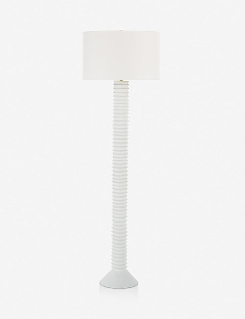 | Nabu white metal floor lamp with ribbed base and gold accents by Regina Andrew