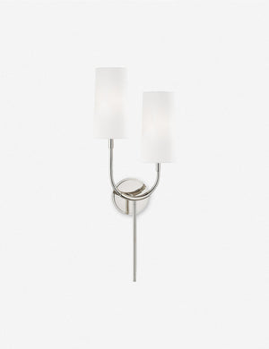 The Sassa polished nickel asymmetrical double sconce with white-shades