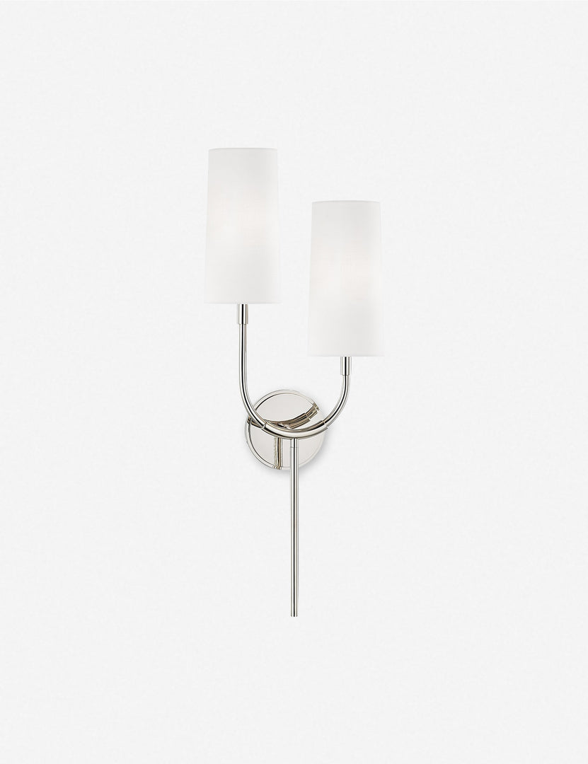 #color::polished-nickel | The Sassa polished nickel asymmetrical double sconce with white-shades
