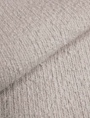 Close-up of the moonlight boucle fabric on the Clementine platform bed