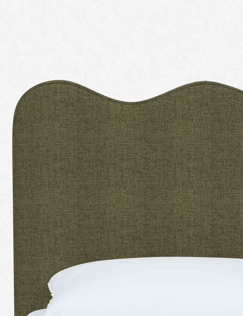 #color::sage-linen #size::twin #size::full #size::queen #size::king #size::cal-king | Close-up of the undulating lines on the headboard of the Clementine sage linen platform bed