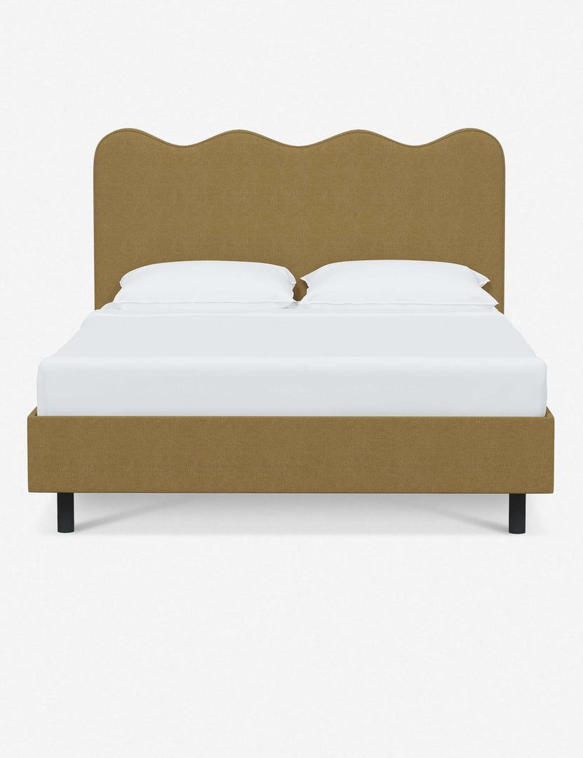 #color::sesame-linen #size::twin #size::full #size::queen #size::king #size::cal-king | Clementine sesame linen platform bed with undulating lined headboard