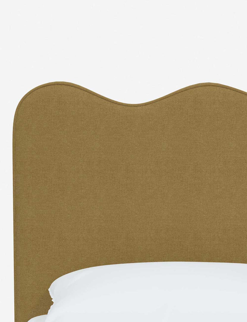 #color::sesame-linen #size::twin #size::full #size::queen #size::king #size::cal-king | Close-up of the undulating lines on the headboard of the Clementine sesame linen platform bed