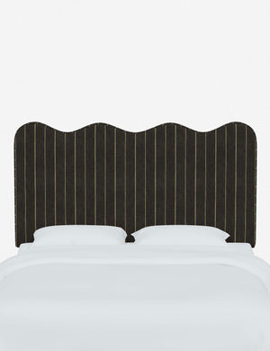 Clementine Charcoal Stripe Headboard with a scalloped shape at the top