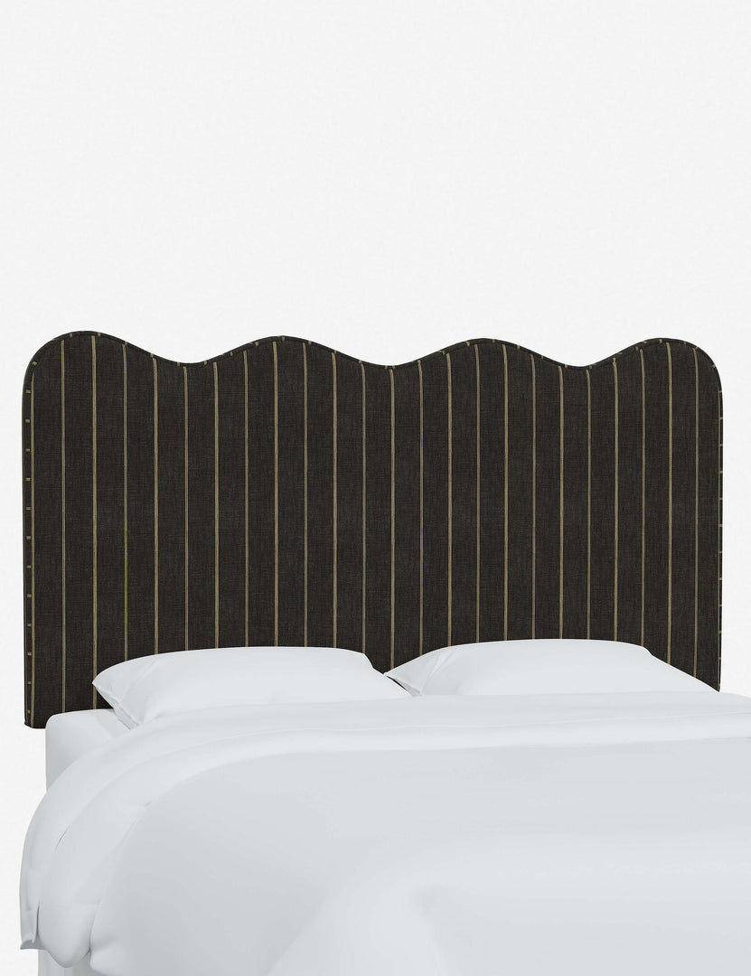 #color::charcoal-stripe #size::full #size::queen #size::king #size::cal-king | Angled view of the Clementine Charcoal Stripe Headboard