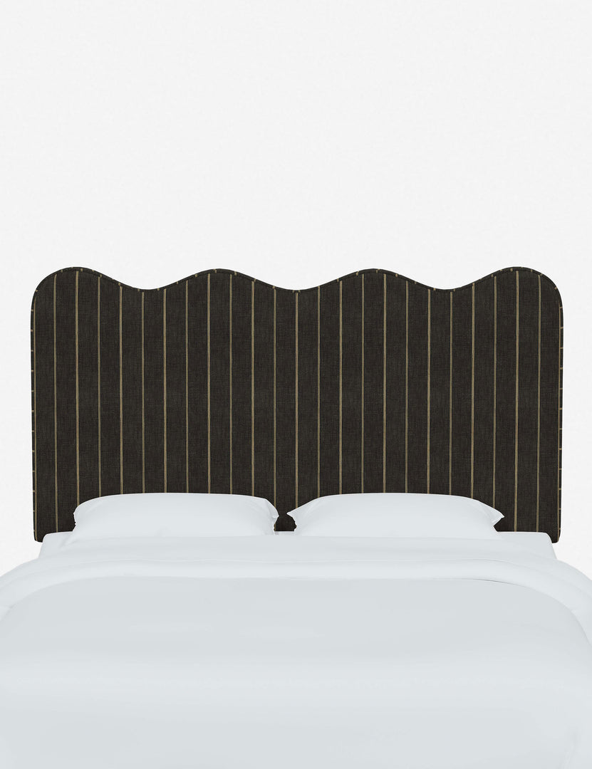 #color::charcoal-stripe #size::full #size::queen #size::king #size::cal-king | Clementine Charcoal Stripe Headboard with a scalloped shape at the top