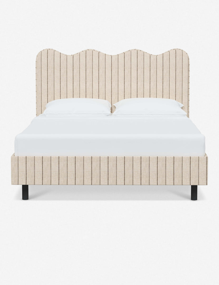 #color::natural-stripe #size::twin #size::full #size::queen #size::king #size::cal-king | Clementine natural stripe linen platform bed with undulating lined headboard