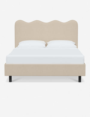 Clementine natural linen platform bed with undulating lined headboard