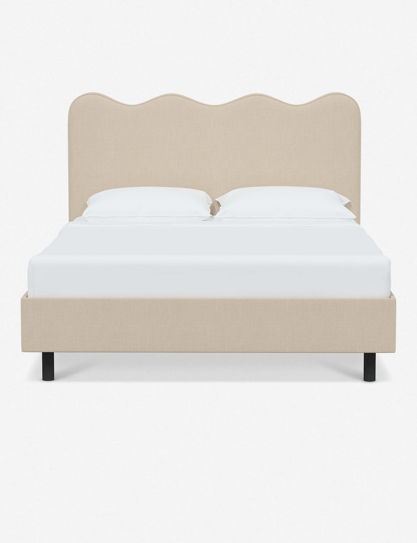 #color::natural-linen #size::twin #size::full #size::queen #size::king #size::cal-king | Clementine natural linen platform bed with undulating lined headboard