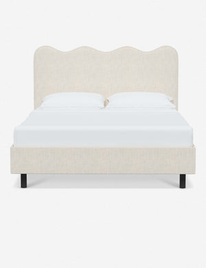 Clementine talc linen platform bed with undulating lined headboard