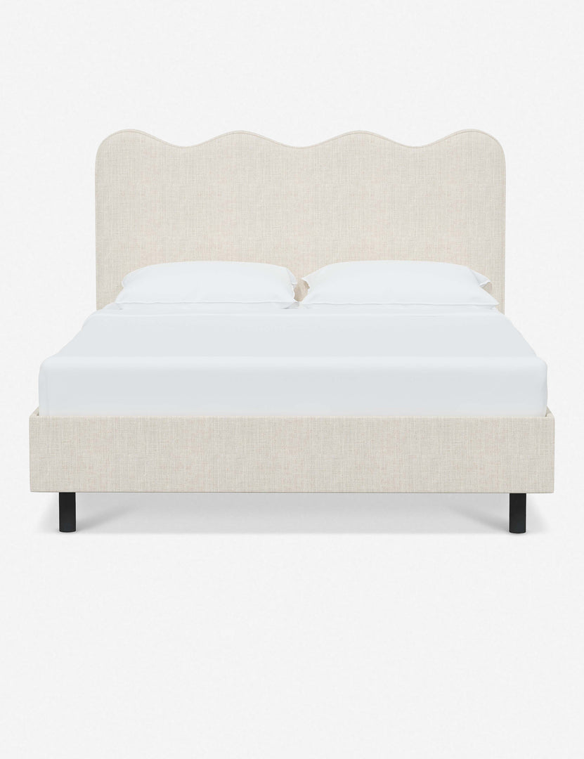 #color::talc-linen #size::twin #size::full #size::queen #size::king #size::cal-king | Clementine talc linen platform bed with undulating lined headboard