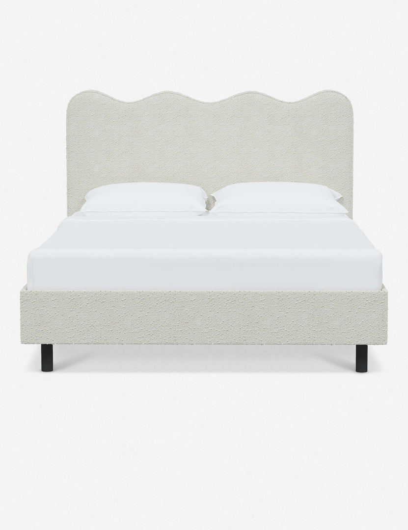 #color::white-boucle #size::twin #size::full #size::queen #size::king #size::cal-king | Clementine white boucle platform bed with undulating lined headboard