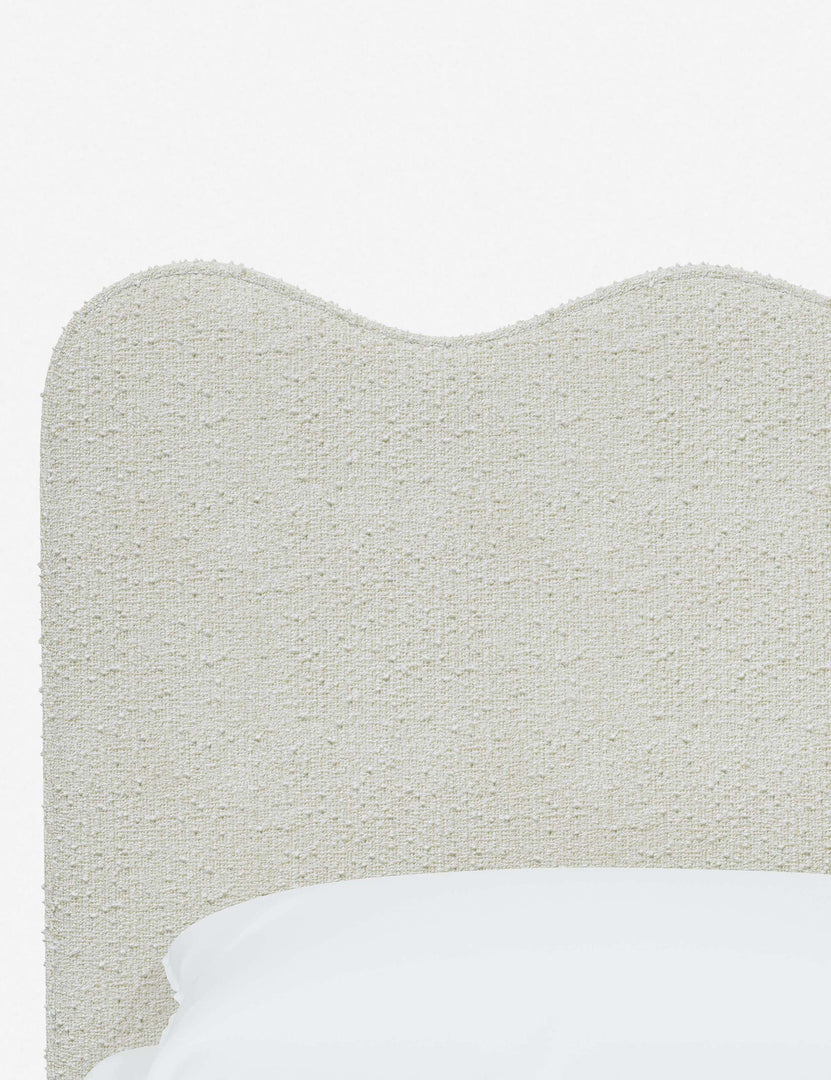 #color::white-boucle #size::twin #size::full #size::queen #size::king #size::cal-king | Close-up of the undulating lines on the headboard of the Clementine white boucle platform bed