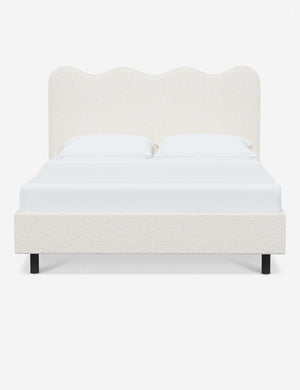 Clementine cream sherpa platform bed with undulating lined headboard