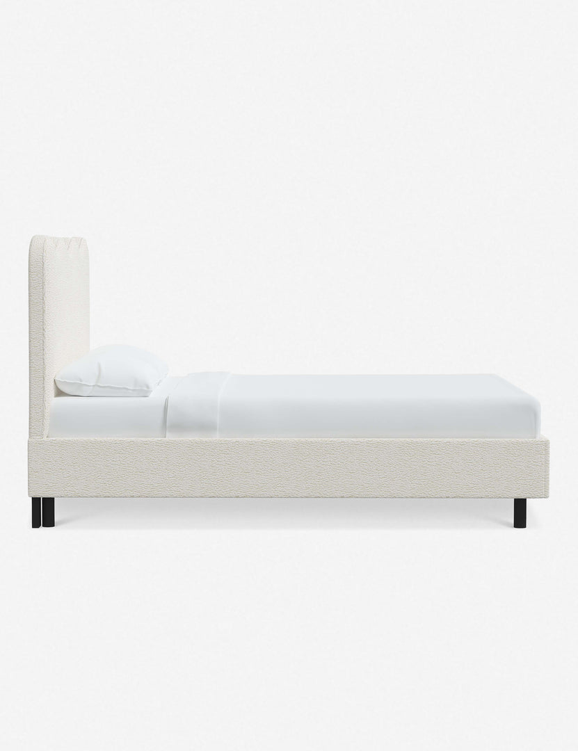 #color::cream-sherpa #size::twin #size::full #size::queen #size::king #size::cal-king | Side view of Clementine cream sherpa platform bed with undulating lined headboard